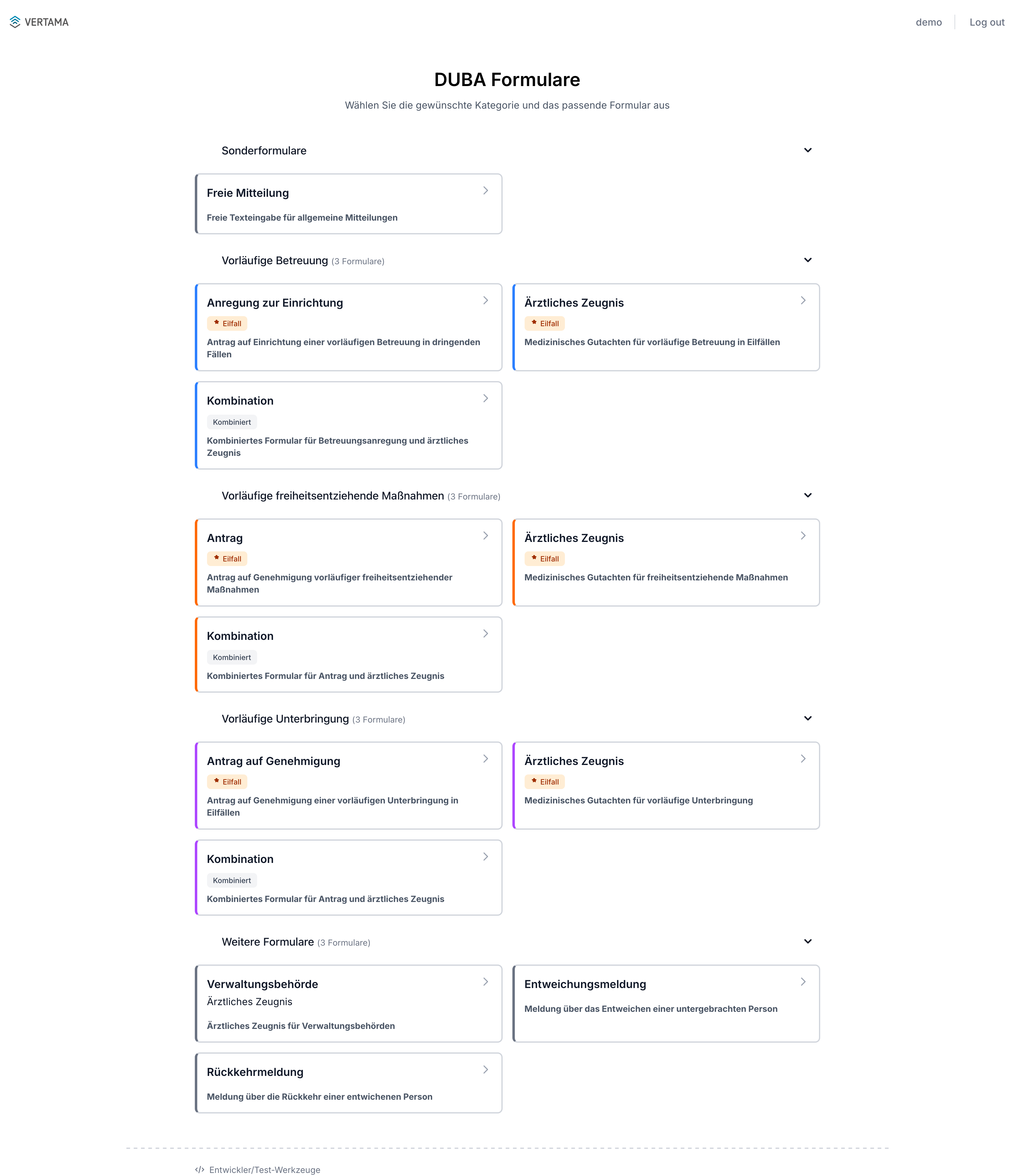 DUBA - Uebersichtsseite