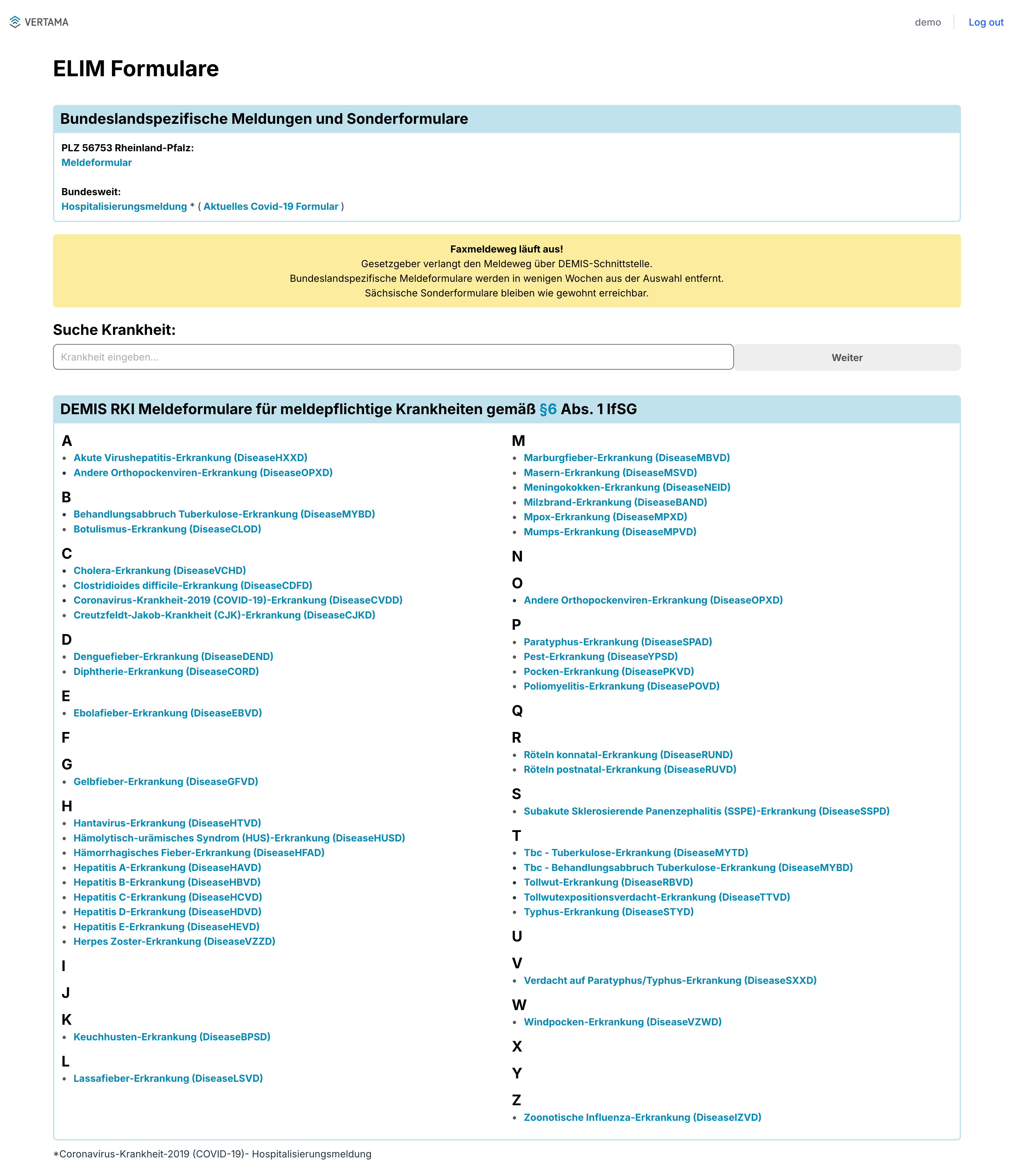 ELIM - Uebersichtsseite